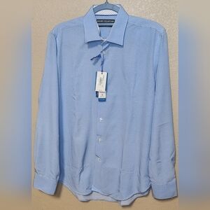 Report Collection 360° Movement Checkered Blue Shirt Size M 15 1/2 - 34/35